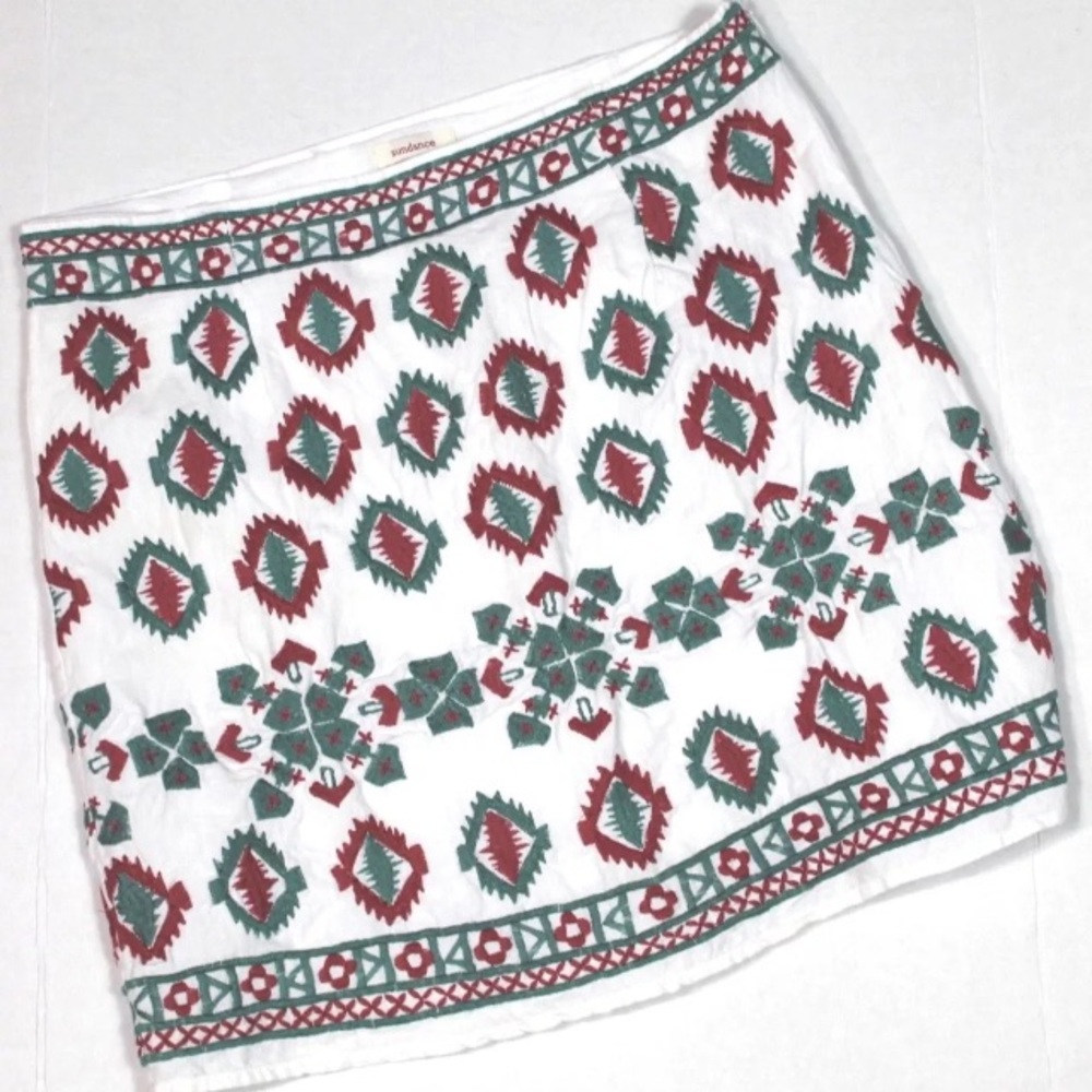Sundance Ivory Linen Blend Embroidered Skirt 8